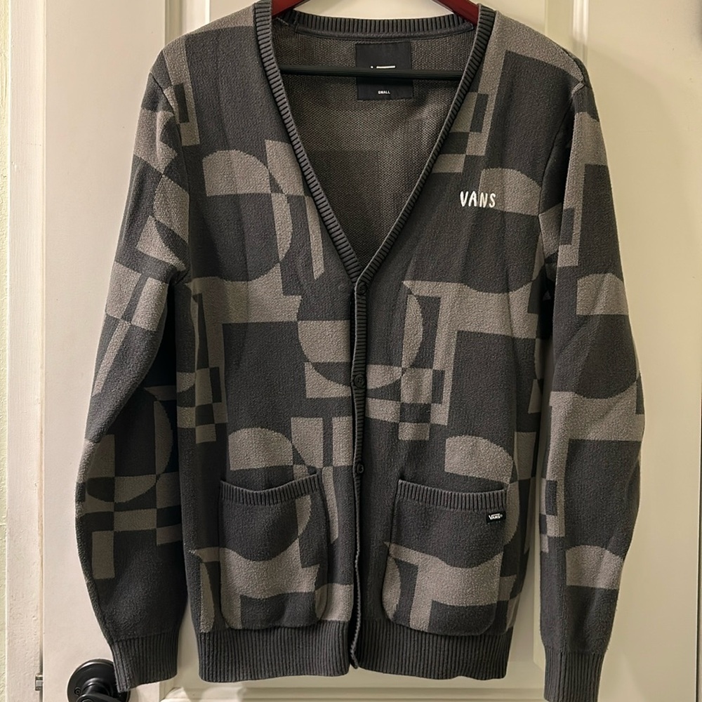 VANS Gray Geometric Design Men’s Cardigan Sweater, Sz S